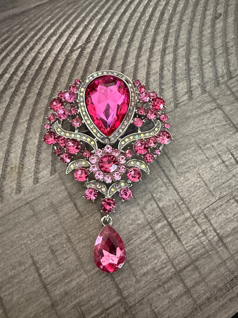 Pink Crystal Teardrop Statement Brooch - Brand Unknown